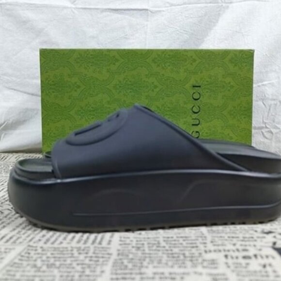 Gucci Black GG Platform Sandals - Size 37 - NEW in BOX and BAG - Picture 3 of 7